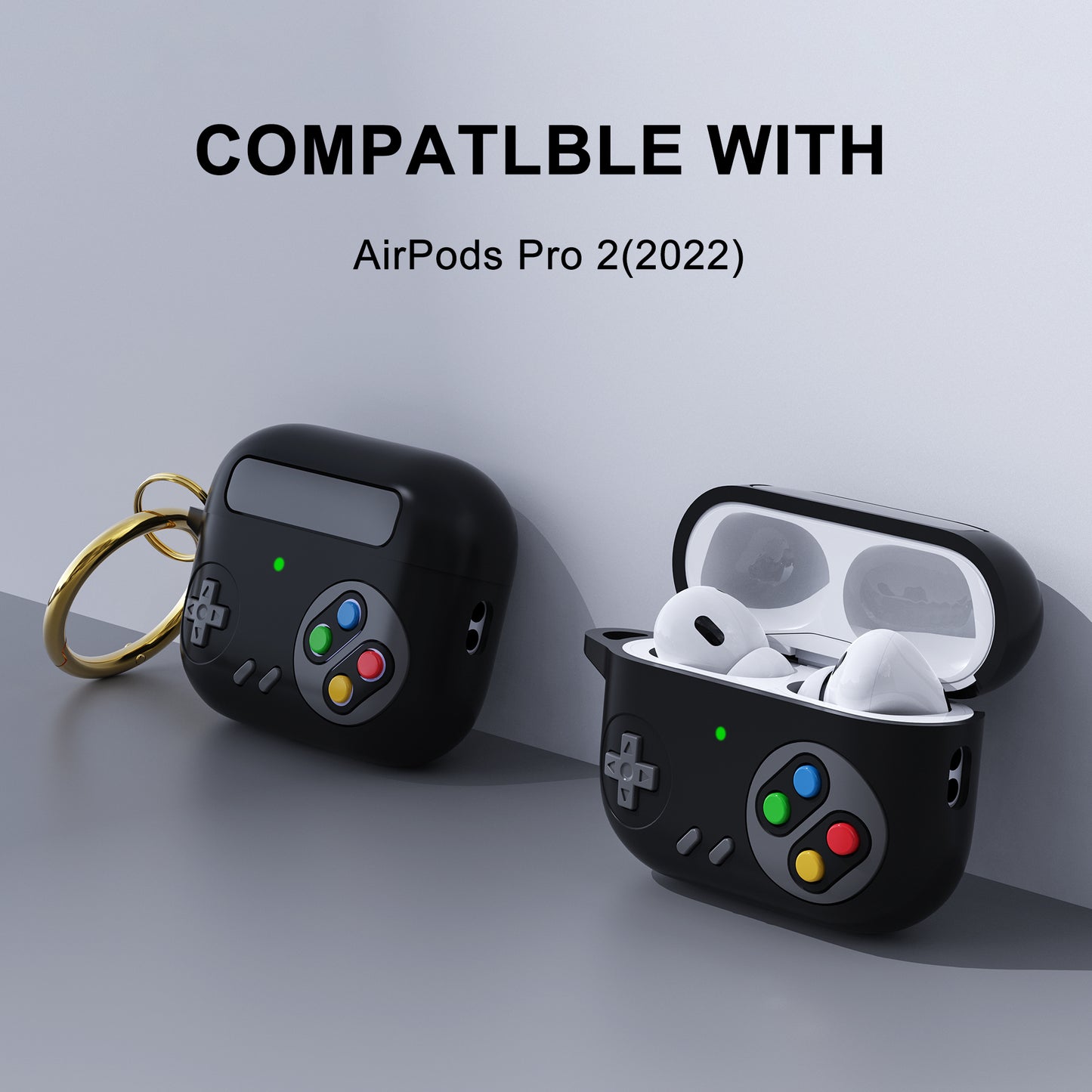 Earphone Silicone Case for Apple AirPods Pro (Gen 2) (USB-C) / AirPods Pro 2 , Game Console Design Earbuds Anti-drop Cover with Ring Buckle