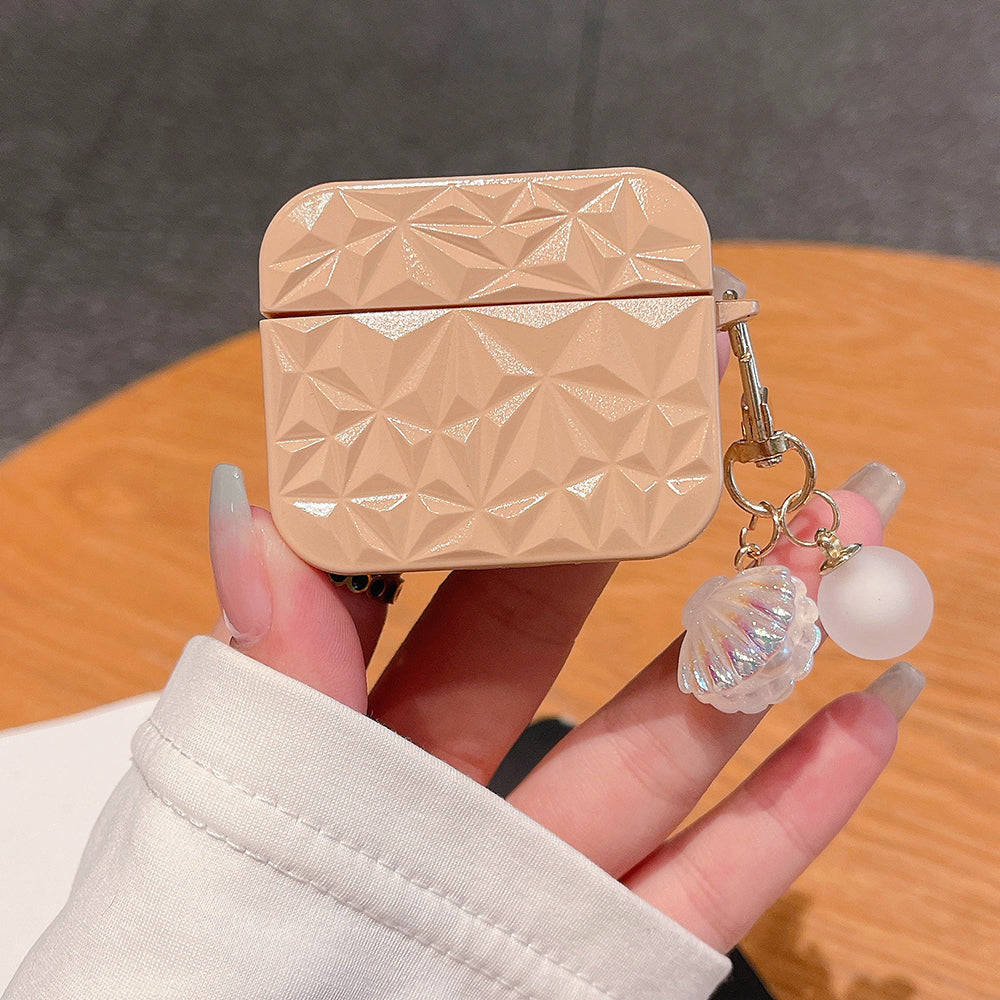For Apple AirPods 3 Earphone Case Diamond Texture Earbud Protective TPU Cover with Shell Pendant