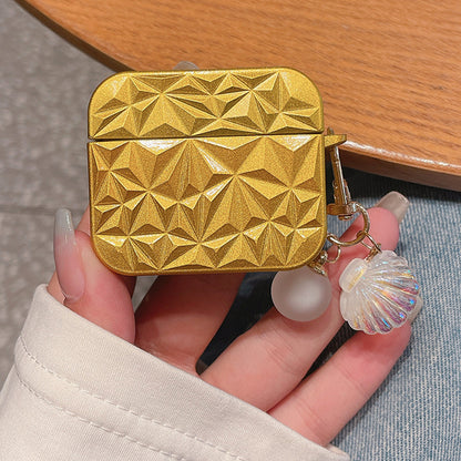 For Apple AirPods 3 Earphone Case Diamond Texture Earbud Protective TPU Cover with Shell Pendant