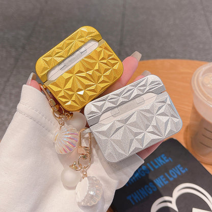 For Apple AirPods Pro Bluetooth Earphone TPU Case Diamond Texture Anti-drop Cover with Shell Pendant