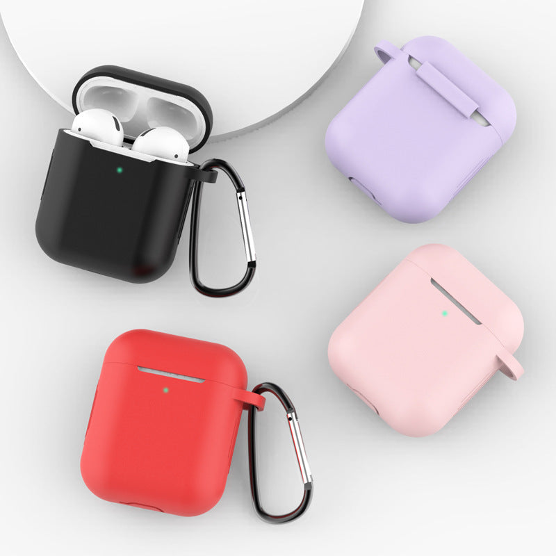 For Apple AirPods with Charging Case (2016)  /  (2019)  /  AirPods with Wireless Charging Case (2019) Silicone Case Earphone Cover with Carabiner