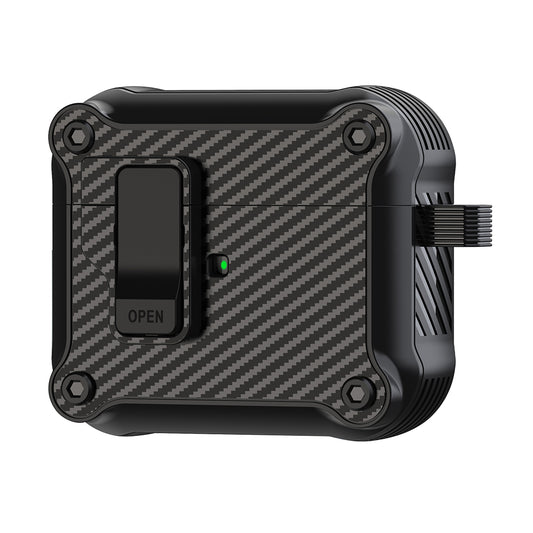 For Apple AirPods 3 Earphone Case Carbon Fiber Texture Magnetic Auto Lock Earbud TPU Cover