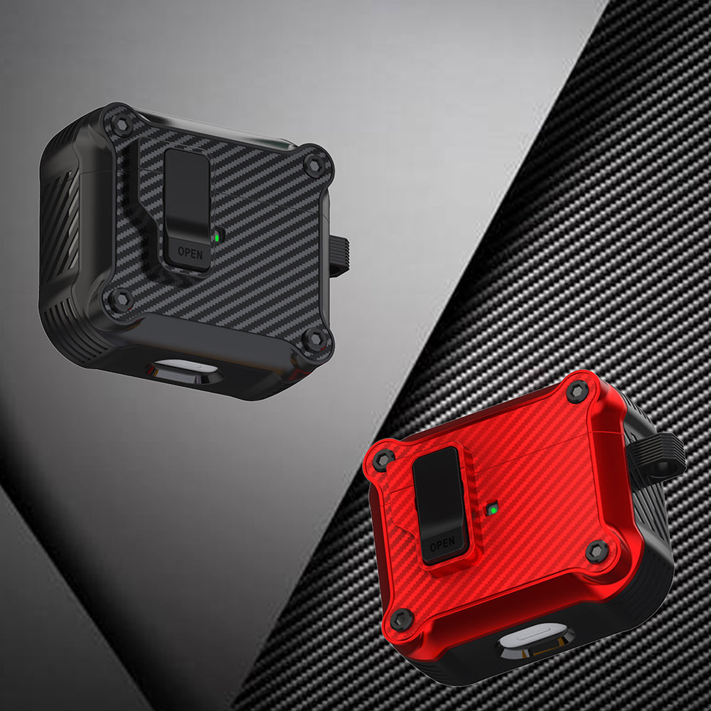 For Apple AirPods 3 Earphone Case Carbon Fiber Texture Magnetic Auto Lock Earbud TPU Cover