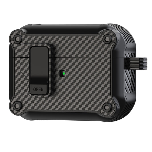 For Apple AirPods Pro 2 Carbon Fiber Texture Earphone Case Earbud TPU Cover with Magnetic Auto Lock
