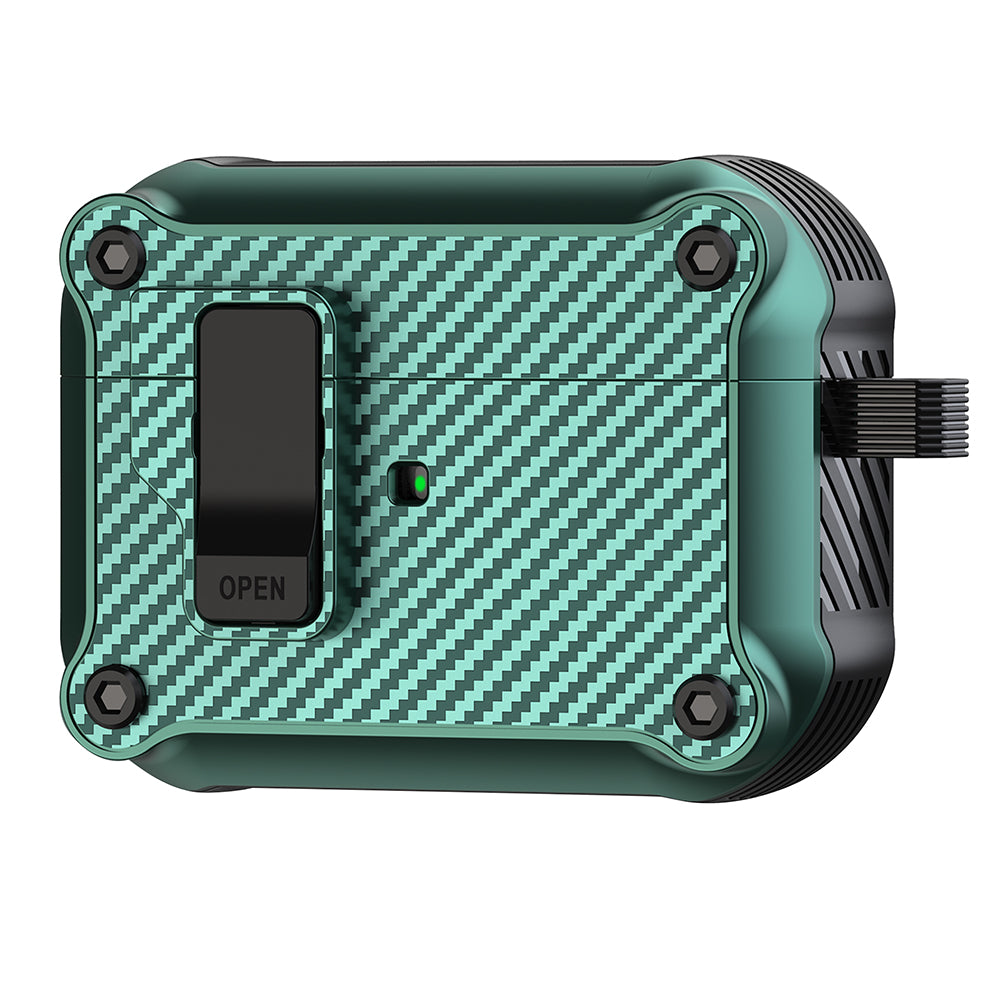 For Apple AirPods Pro 2 Carbon Fiber Texture Earphone Case Earbud TPU Cover with Magnetic Auto Lock