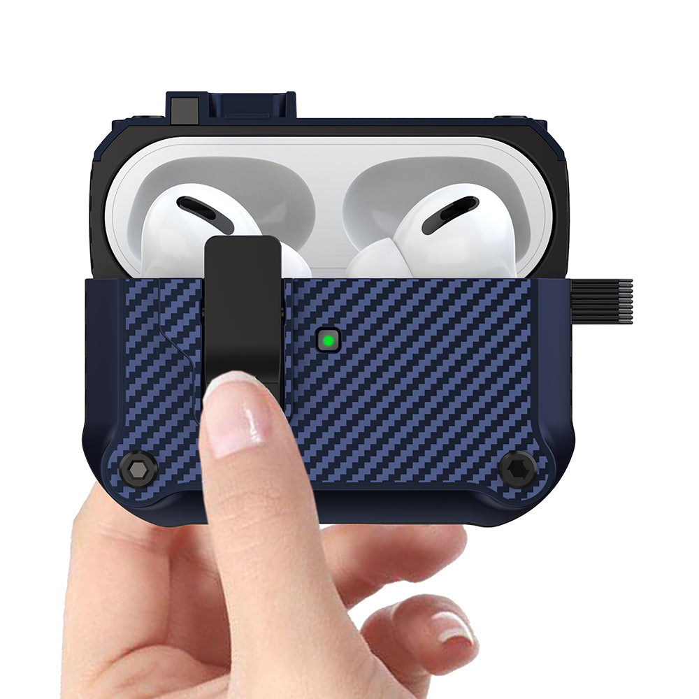 For Apple AirPods Pro 2 Carbon Fiber Texture Earphone Case Earbud TPU Cover with Magnetic Auto Lock
