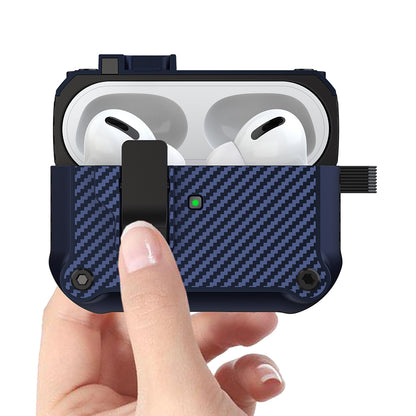 For Apple AirPods Pro 2 Carbon Fiber Texture Earphone Case Earbud TPU Cover with Magnetic Auto Lock