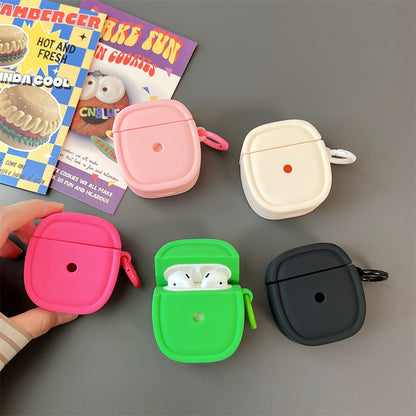 For Apple AirPods 1 / 2 Candy Color Earphone Protective Cover Oval Anti-drop Silicone Case with Hanging Buckle