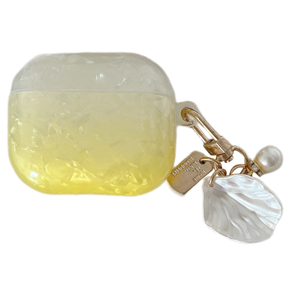 TPU Earphone Case for Apple AirPods 3 , Gradient Shell Grain Protective Carrying Cover with Shell Shape Pendant