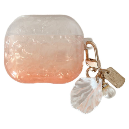 Earphone Case for Apple AirPods Pro , Gradient Shell Grain TPU Protective Cover with Shell Shape Pendant