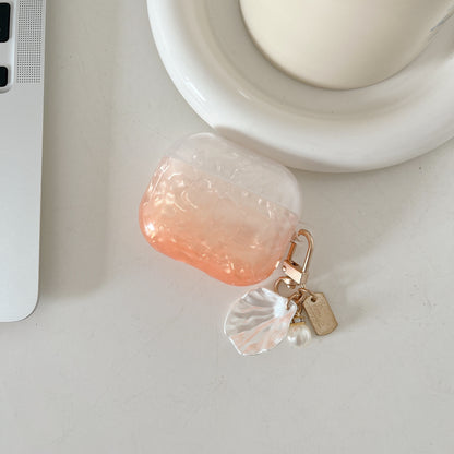 Earphone Case for Apple AirPods Pro , Gradient Shell Grain TPU Protective Cover with Shell Shape Pendant
