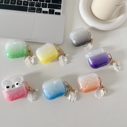 Earphone Case for Apple AirPods Pro , Gradient Shell Grain TPU Protective Cover with Shell Shape Pendant
