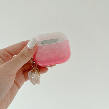 Earphone Case for Apple AirPods Pro , Gradient Shell Grain TPU Protective Cover with Shell Shape Pendant