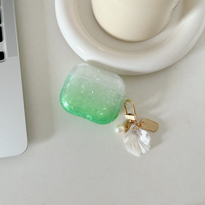 Earphone Case for Apple AirPods Pro , Gradient Shell Grain TPU Protective Cover with Shell Shape Pendant