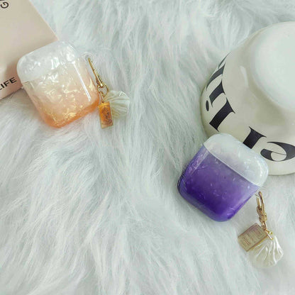 Earphone Case for Apple AirPods with Charging Case (2016) / (2019) / AirPods with Wireless Charging Case (2019) , Gradient Shell Grain TPU Cover with Pendant