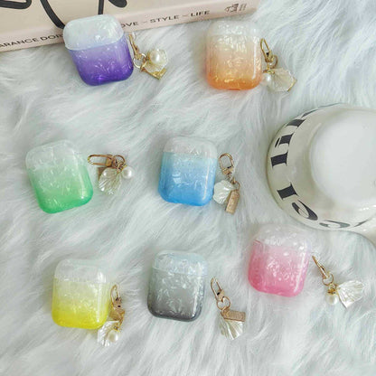 Earphone Case for Apple AirPods with Charging Case (2016) / (2019) / AirPods with Wireless Charging Case (2019) , Gradient Shell Grain TPU Cover with Pendant