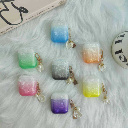 Earphone Case for Apple AirPods with Charging Case (2016) / (2019) / AirPods with Wireless Charging Case (2019) , Gradient Shell Grain TPU Cover with Pendant