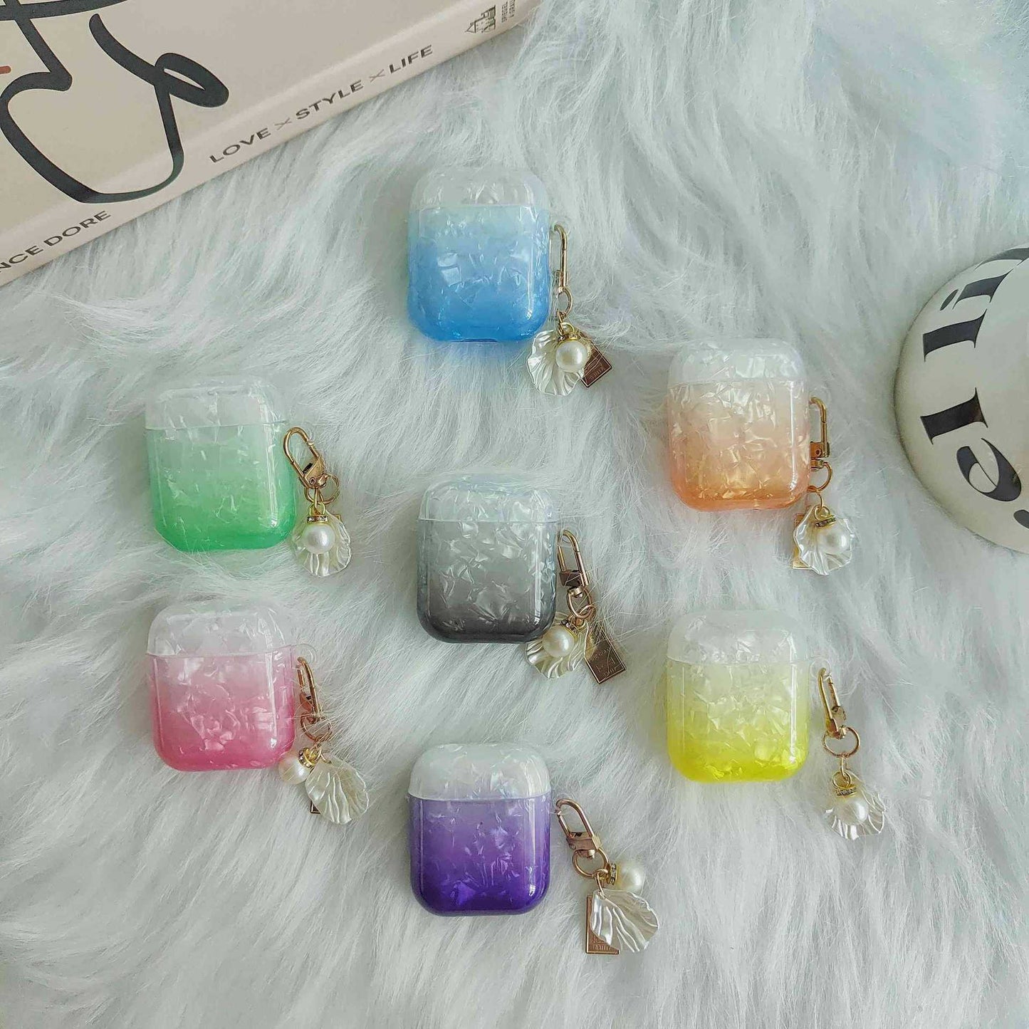 Earphone Case for Apple AirPods with Charging Case (2016) / (2019) / AirPods with Wireless Charging Case (2019) , Gradient Shell Grain TPU Cover with Pendant
