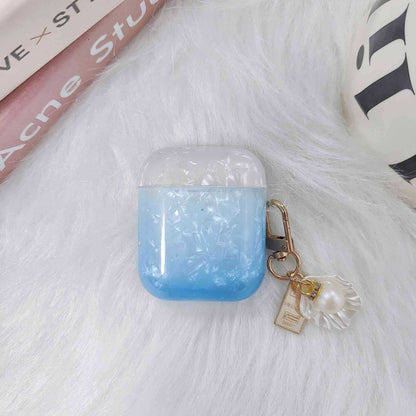 Earphone Case for Apple AirPods with Charging Case (2016) / (2019) / AirPods with Wireless Charging Case (2019) , Gradient Shell Grain TPU Cover with Pendant