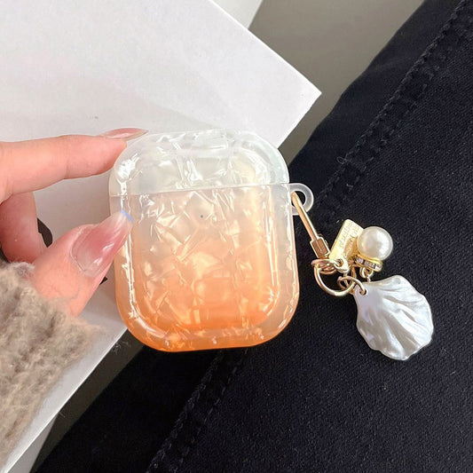 TPU Cover for Apple AirPods with Charging Case (2016) / (2019) / AirPods with Wireless Charging Case (2019) , Gradient Shell Grain Square Earphone Case with Pendant