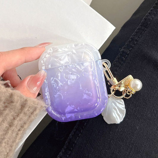 TPU Cover for Apple AirPods with Charging Case (2016) / (2019) / AirPods with Wireless Charging Case (2019) , Gradient Shell Grain Square Earphone Case with Pendant