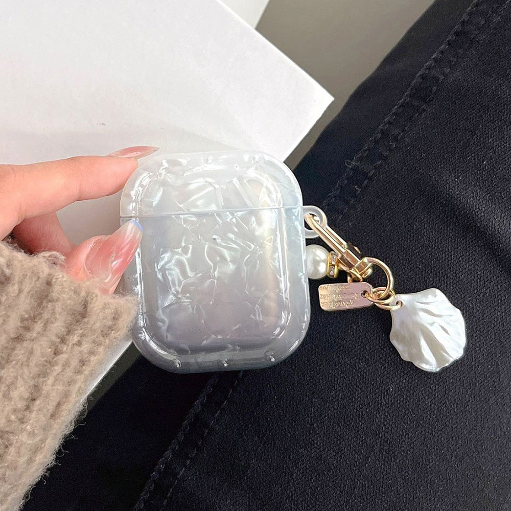 TPU Cover for Apple AirPods with Charging Case (2016) / (2019) / AirPods with Wireless Charging Case (2019) , Gradient Shell Grain Square Earphone Case with Pendant
