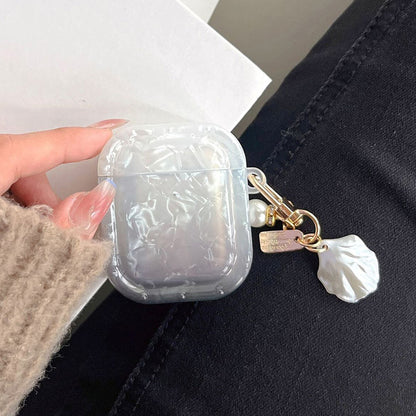 TPU Cover for Apple AirPods with Charging Case (2016) / (2019) / AirPods with Wireless Charging Case (2019) , Gradient Shell Grain Square Earphone Case with Pendant