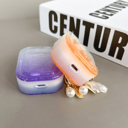 TPU Cover for Apple AirPods with Charging Case (2016) / (2019) / AirPods with Wireless Charging Case (2019) , Gradient Shell Grain Square Earphone Case with Pendant