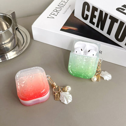 TPU Cover for Apple AirPods with Charging Case (2016) / (2019) / AirPods with Wireless Charging Case (2019) , Gradient Shell Grain Square Earphone Case with Pendant