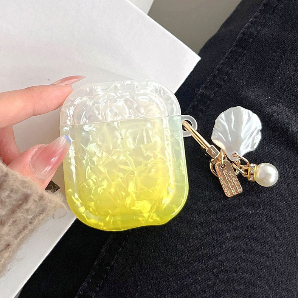 TPU Cover for Apple AirPods with Charging Case (2016) / (2019) / AirPods with Wireless Charging Case (2019) , Gradient Shell Grain Square Earphone Case with Pendant