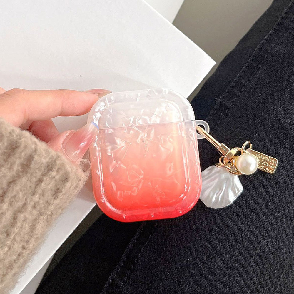 TPU Cover for Apple AirPods with Charging Case (2016) / (2019) / AirPods with Wireless Charging Case (2019) , Gradient Shell Grain Square Earphone Case with Pendant