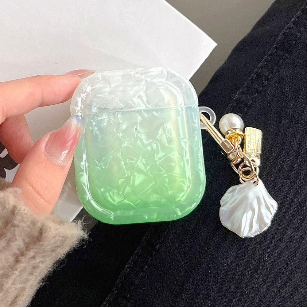 TPU Cover for Apple AirPods with Charging Case (2016) / (2019) / AirPods with Wireless Charging Case (2019) , Gradient Shell Grain Square Earphone Case with Pendant