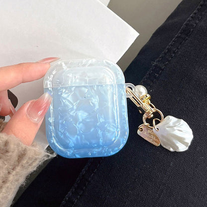 TPU Cover for Apple AirPods with Charging Case (2016) / (2019) / AirPods with Wireless Charging Case (2019) , Gradient Shell Grain Square Earphone Case with Pendant