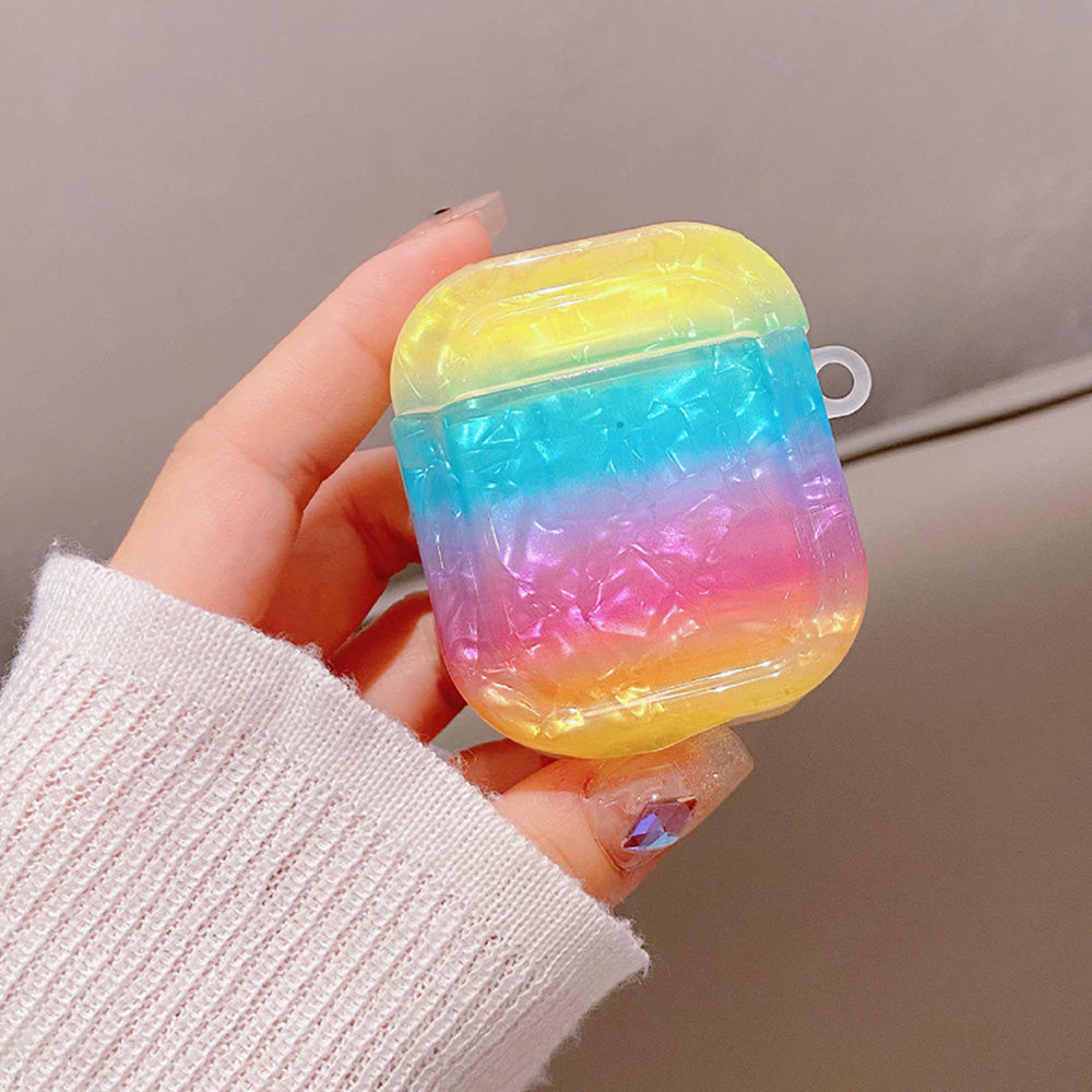 TPU Cover for Apple AirPods with Charging Case (2016) / (2019) / AirPods with Wireless Charging Case (2019) , Gradient Shell Grain Square Earphone Case with Pendant