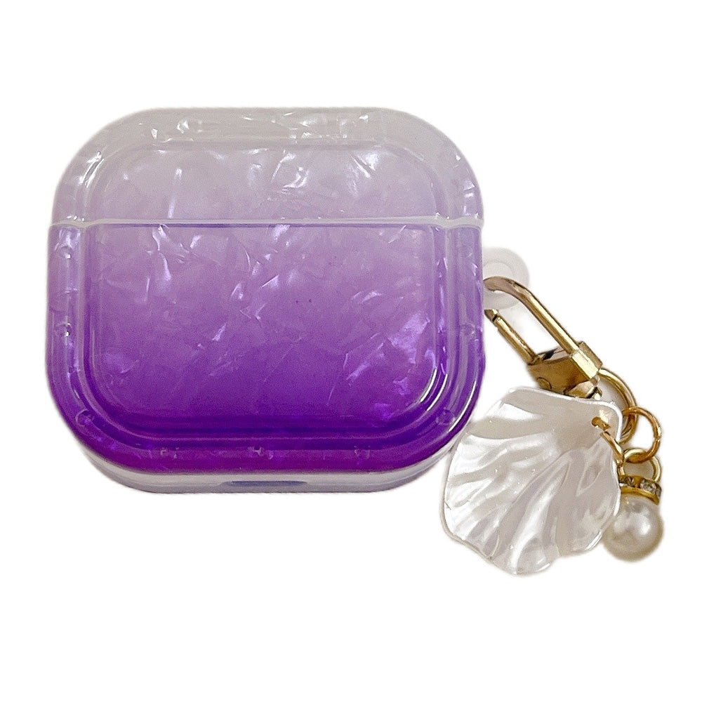 Gradient Shell Grain Earphone Cover for Apple AirPods Pro , Soft TPU Square Protective Case with Shell Shape Pendant