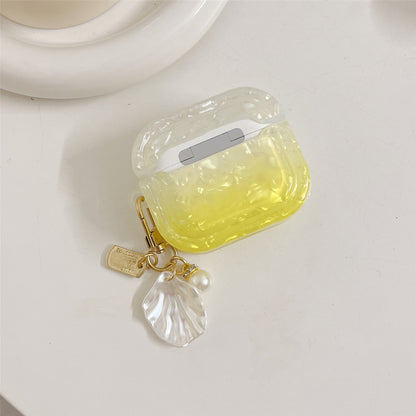 Gradient Shell Grain Earphone Cover for Apple AirPods Pro , Soft TPU Square Protective Case with Shell Shape Pendant