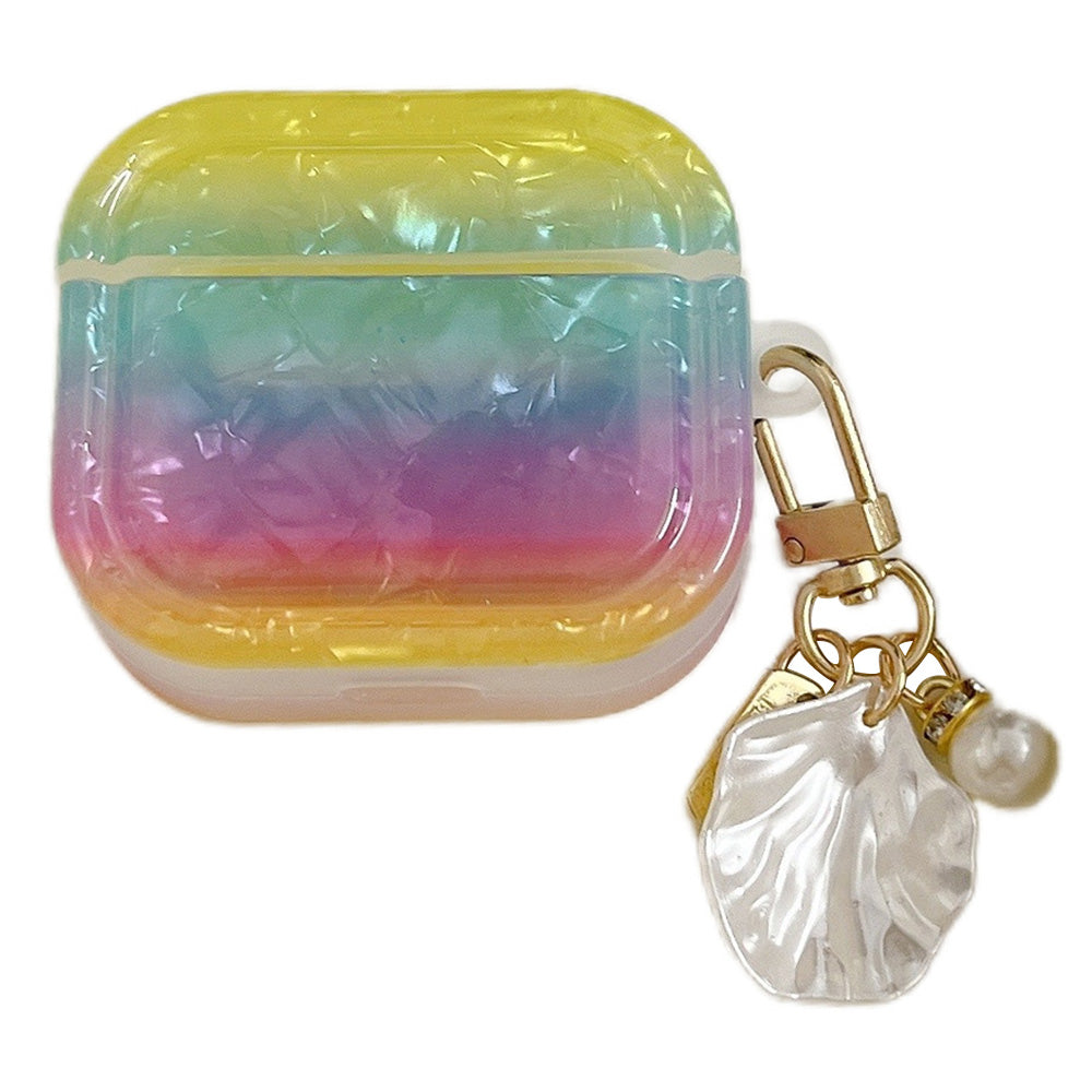 Gradient Shell Grain Earphone Cover for Apple AirPods Pro , Soft TPU Square Protective Case with Shell Shape Pendant