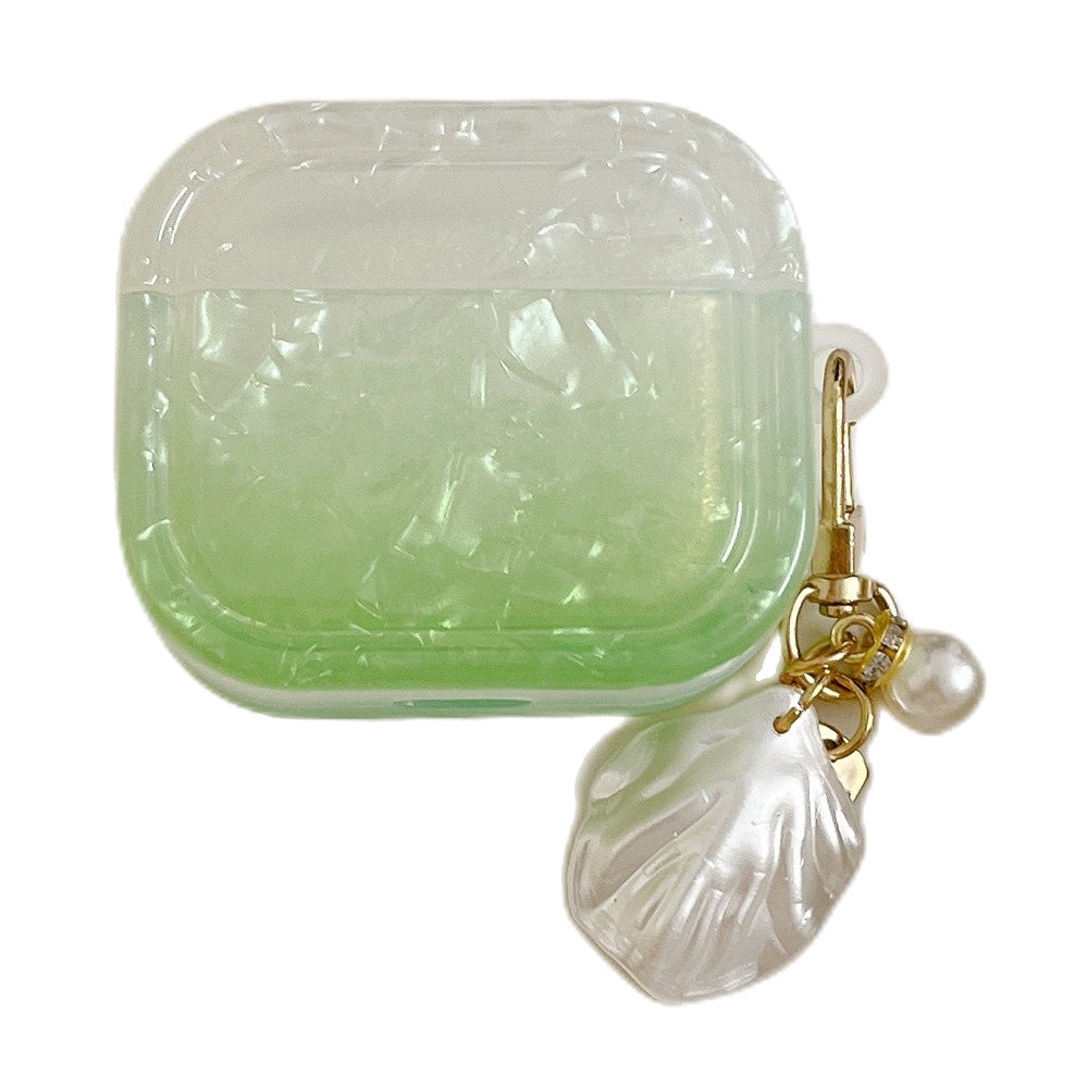 Gradient Shell Grain Earphone Cover for Apple AirPods Pro , Soft TPU Square Protective Case with Shell Shape Pendant