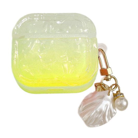 For Apple AirPods 3 Full Protective Cover Gradient Shell Grain Earphone Square TPU Case with Shell Shape Pendant
