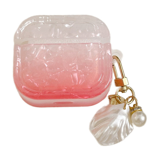 For Apple AirPods 3 Full Protective Cover Gradient Shell Grain Earphone Square TPU Case with Shell Shape Pendant
