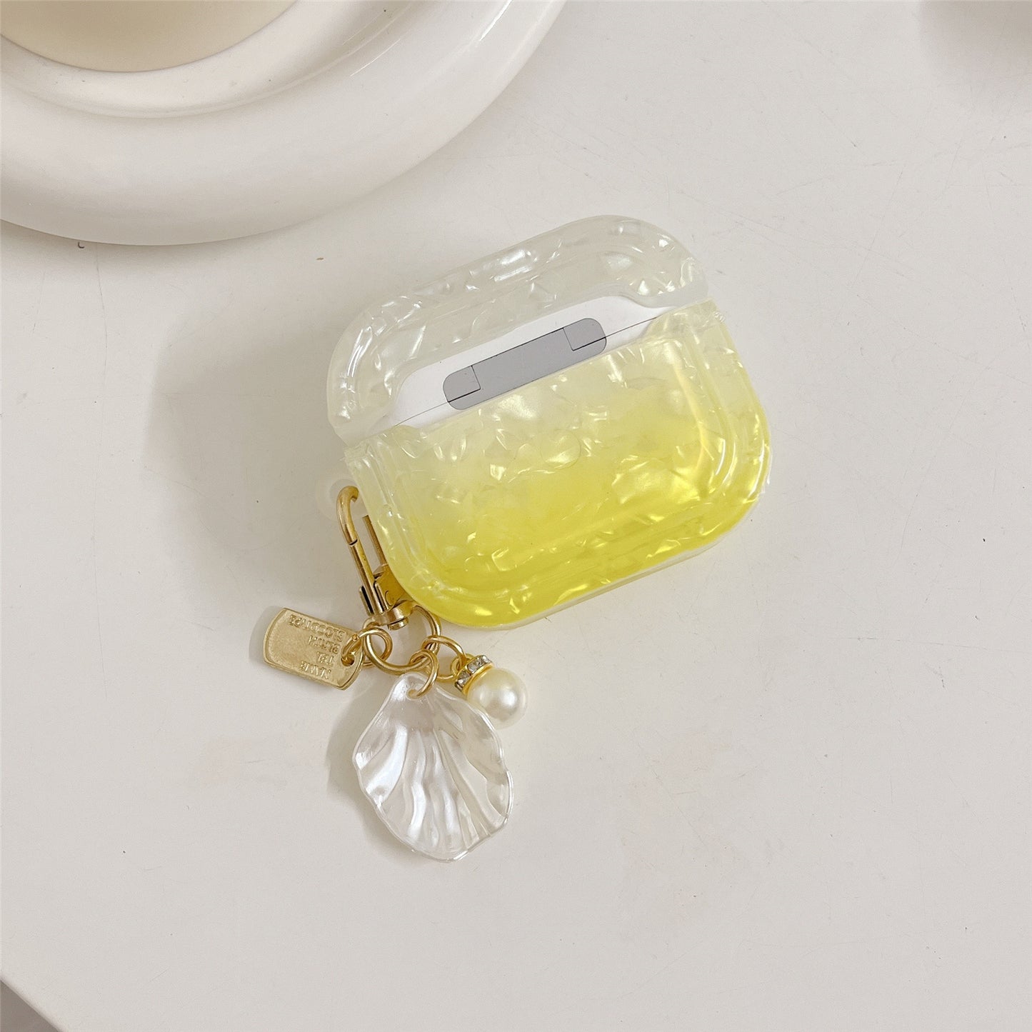 For Apple AirPods 3 Full Protective Cover Gradient Shell Grain Earphone Square TPU Case with Shell Shape Pendant