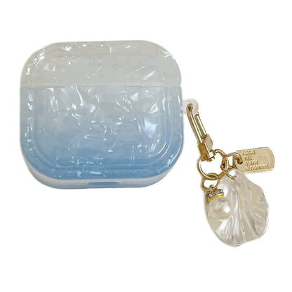 For AirPods Pro 2 Gradient Shell Grain Earphone Case Soft TPU Anti-Fall Square Cover with Shell Shape Pendant