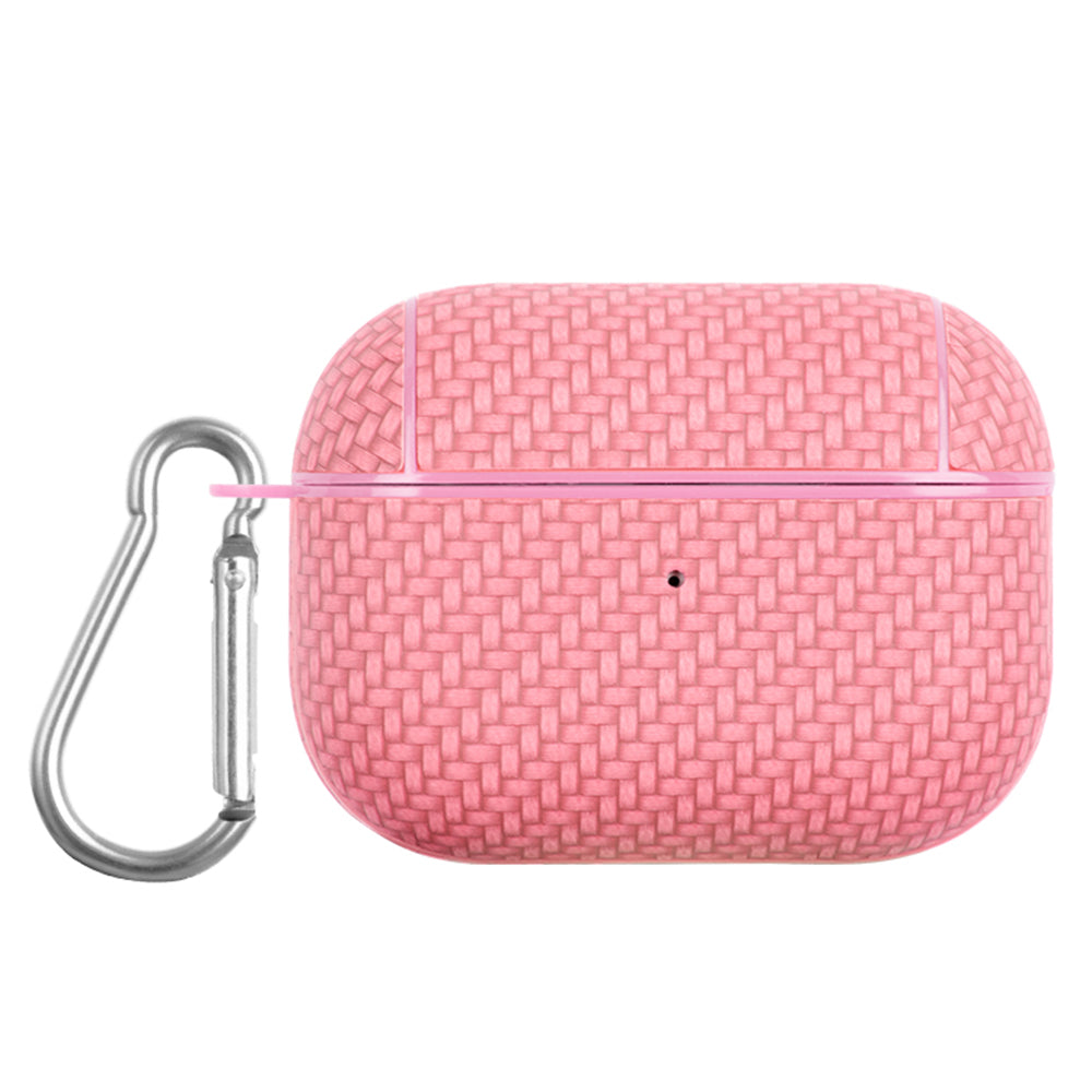 For Apple AirPods Pro Anti-drop Earphone Case PU Leather Coated PC Earbud Cover with Carabiner
