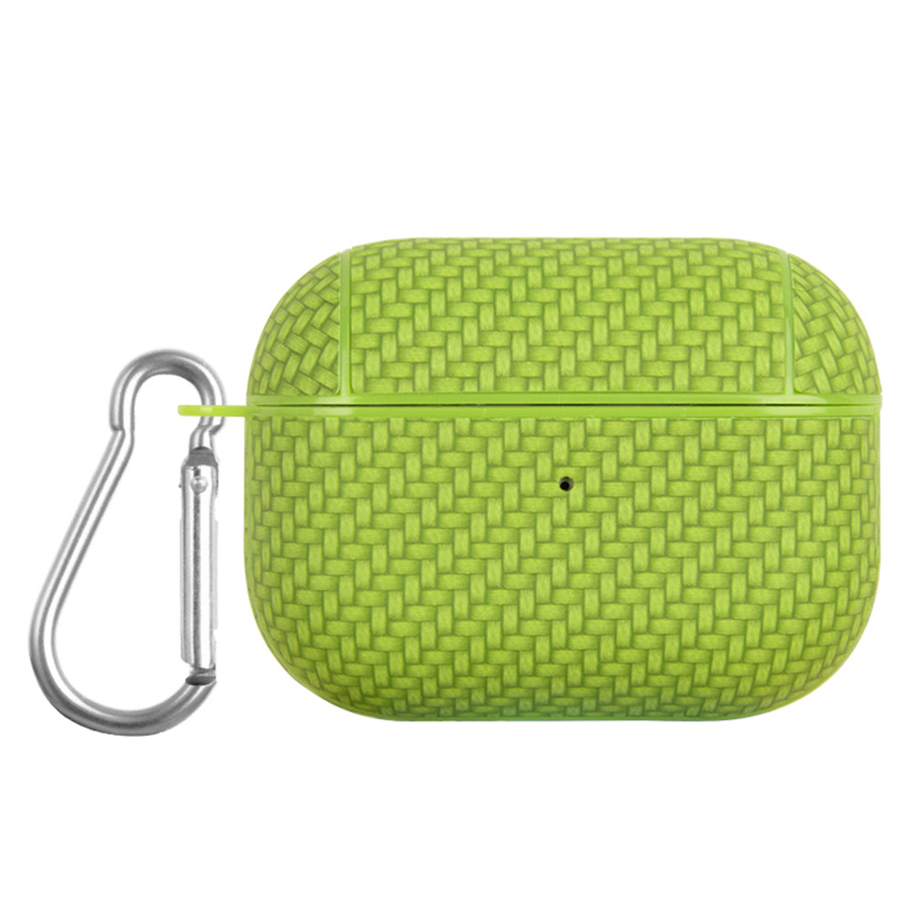 For Apple AirPods Pro Anti-drop Earphone Case PU Leather Coated PC Earbud Cover with Carabiner
