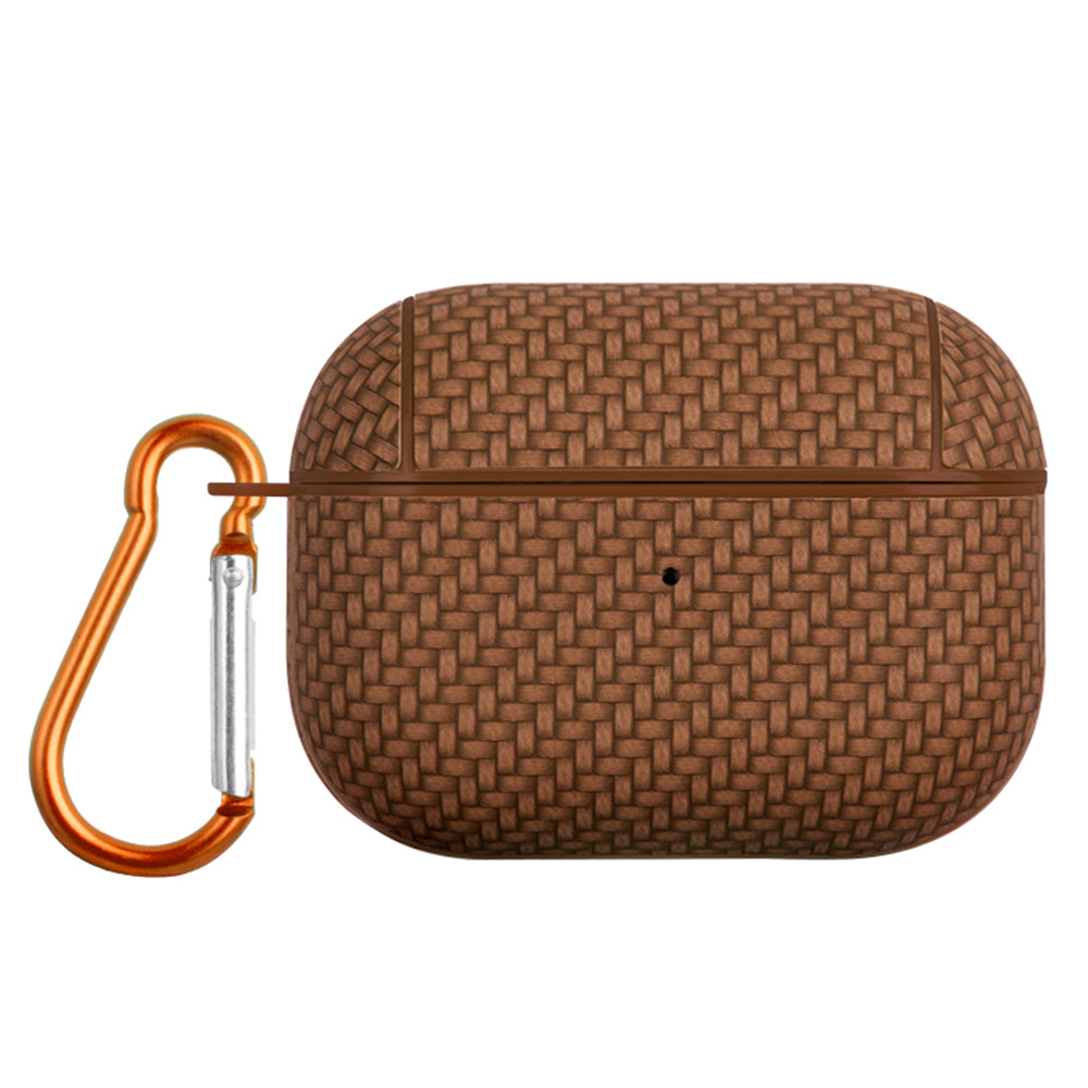 For Apple AirPods Pro Anti-drop Earphone Case PU Leather Coated PC Earbud Cover with Carabiner