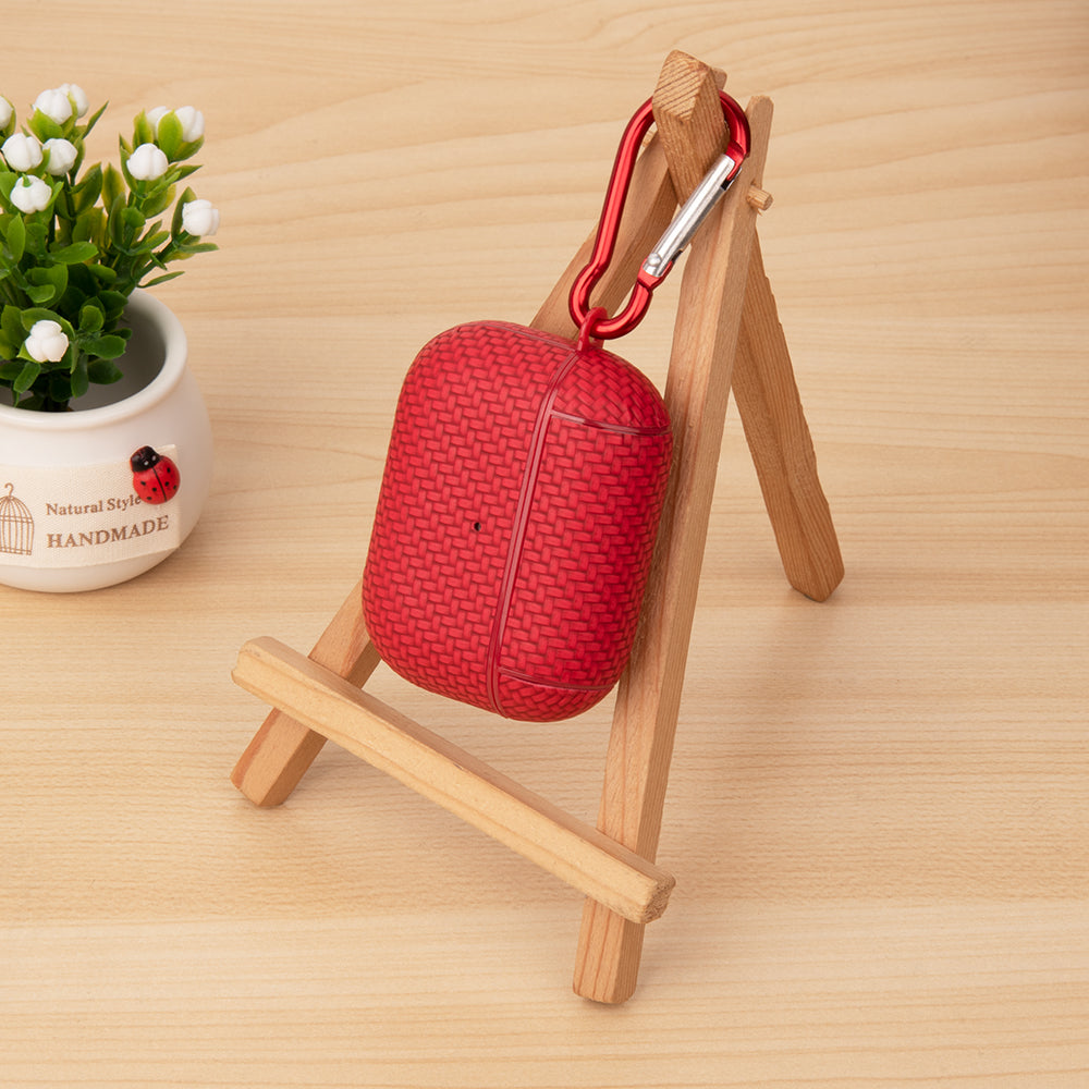 For Apple AirPods Pro Anti-drop Earphone Case PU Leather Coated PC Earbud Cover with Carabiner