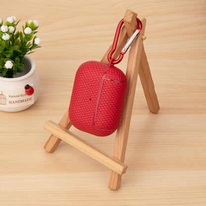 For Apple AirPods Pro Anti-drop Earphone Case PU Leather Coated PC Earbud Cover with Carabiner