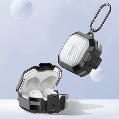 Earphone Case for Samsung Galaxy Buds Live / Buds2 / Buds Pro / Buds2 Pro , Carbon Fiber PC+TPU Earbud Cover with Lock