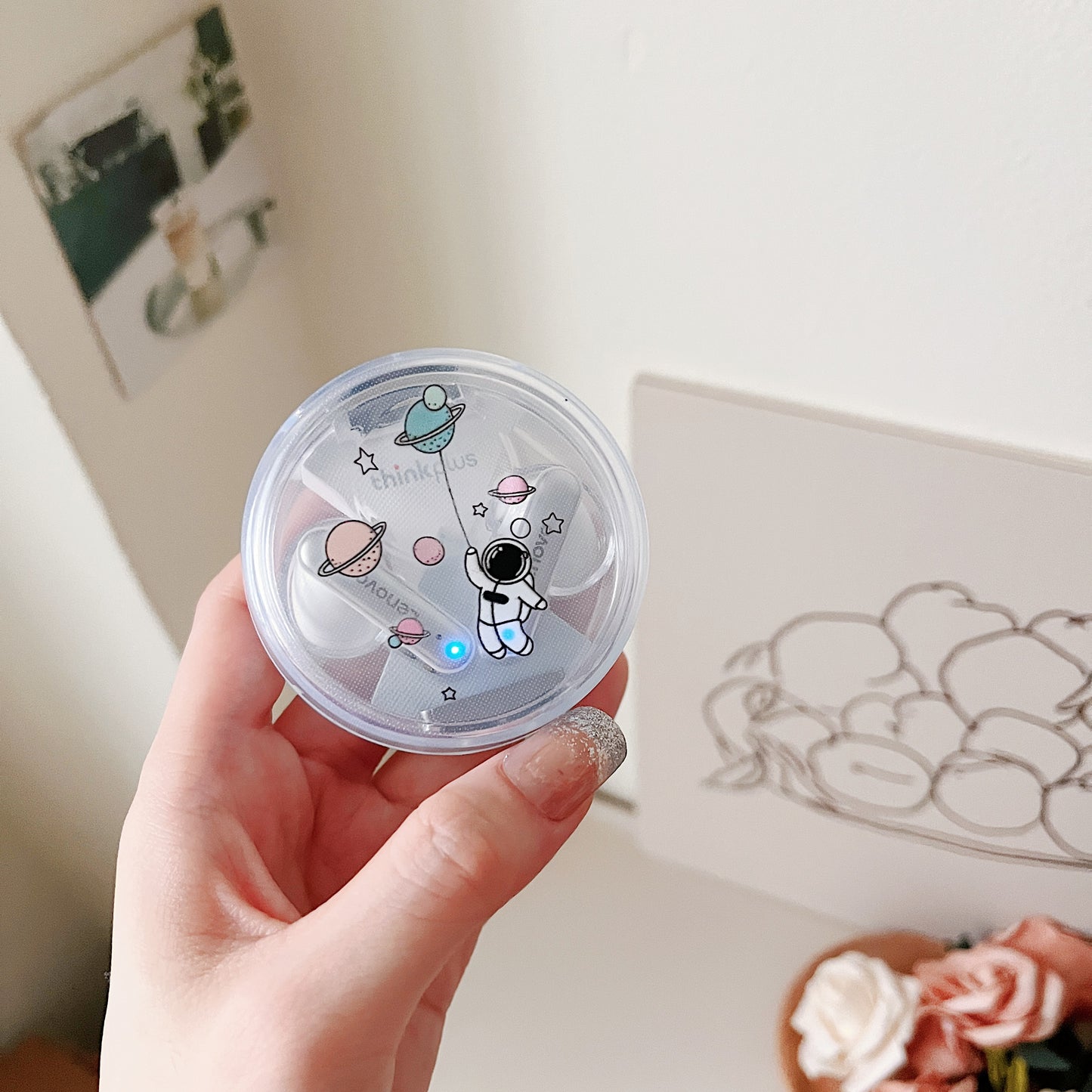 TWS Earphone Protective Case for Lenovo LP10 , Transparent Pattern Printing TPU Earbud Cover