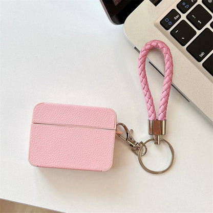 For Apple AirPods Pro Charging Case Cover Litchi Texture PU+TPU Protective Headset Case with Strap